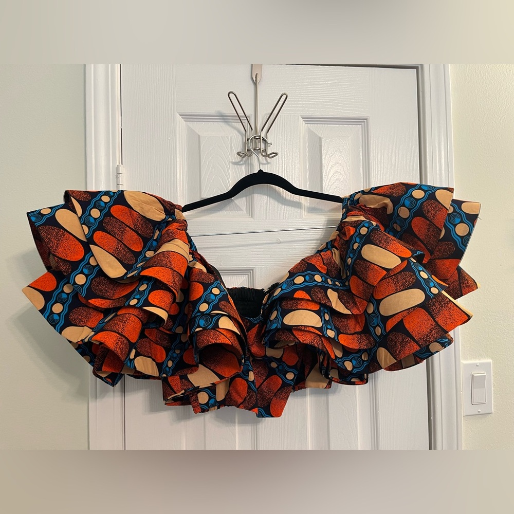 ASHA Print Ruffle sleeve Crop Top by Ofuure